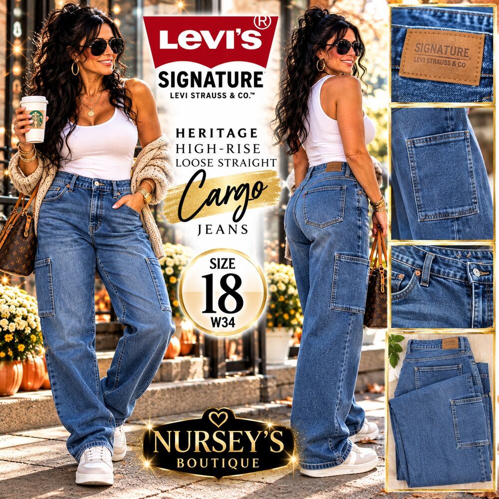 Levi Strauss Signature Heritage High Rise Loose Straight Cargo Jeans 18